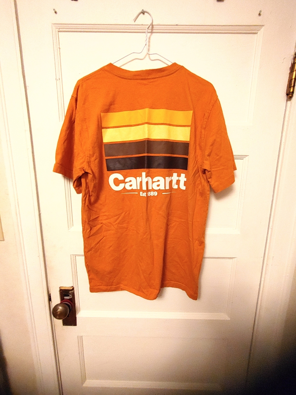 Carhartt Orange Short-Sleeve Tee with Striped Back Graphic